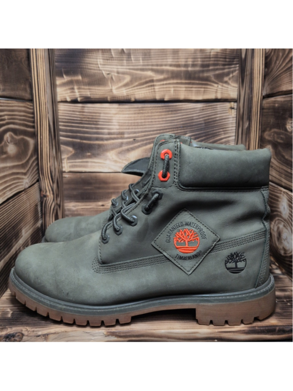 Timberland Premium 6 In Mens Size 13 Waterproof Work Boots Dark Green Nubuck